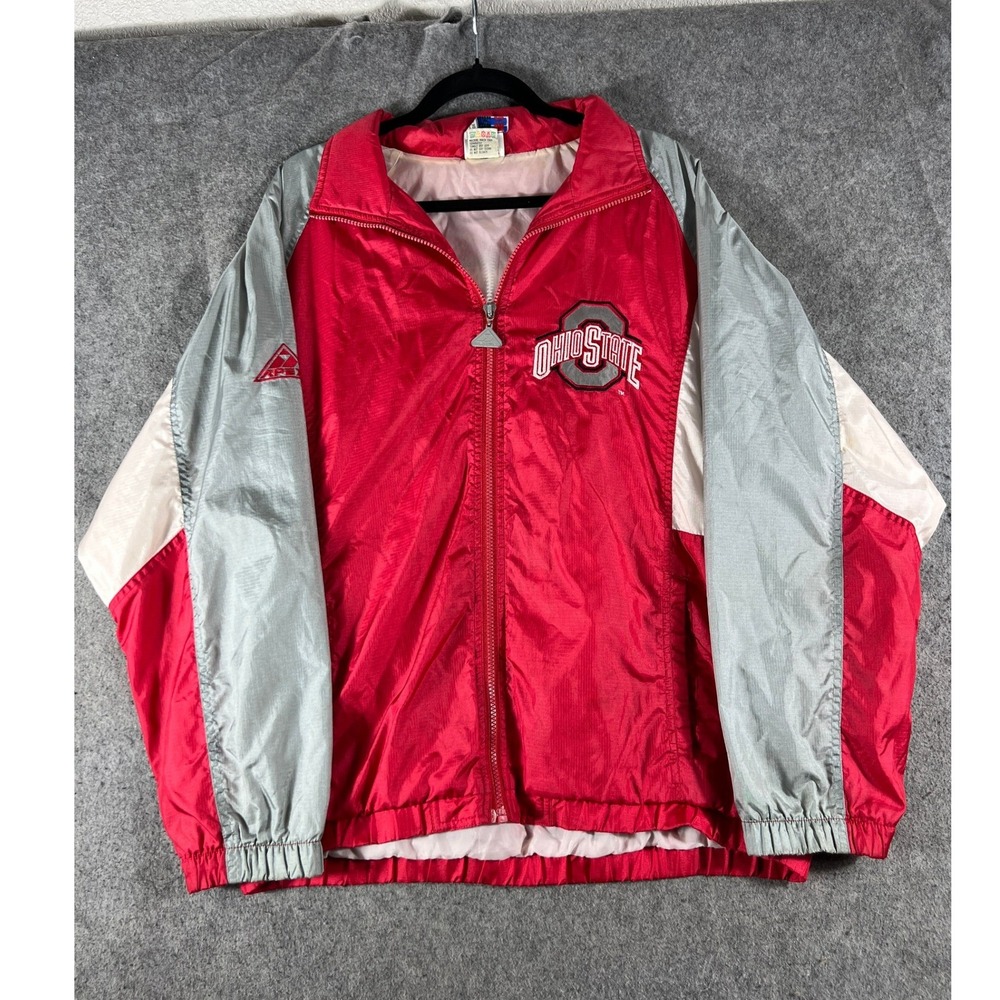 Vintage Apex One Ohio State Buckeyes Windbreaker Jacket Red Grey Mens Medium